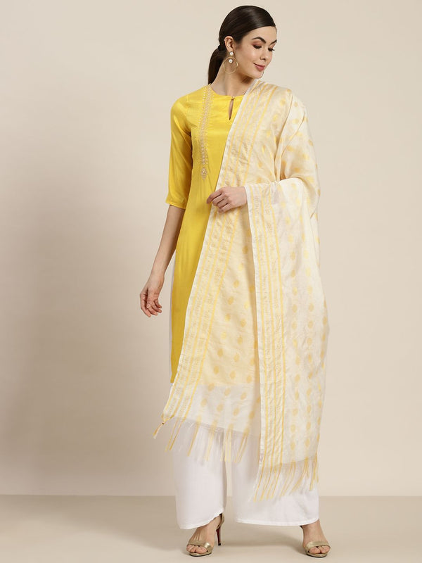 Women's Offwhite Chanderi Woven Dupatta2 - Juniper