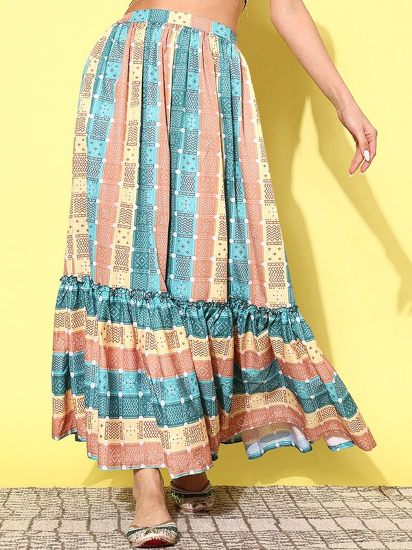 Printed Flared Maxi Skirt