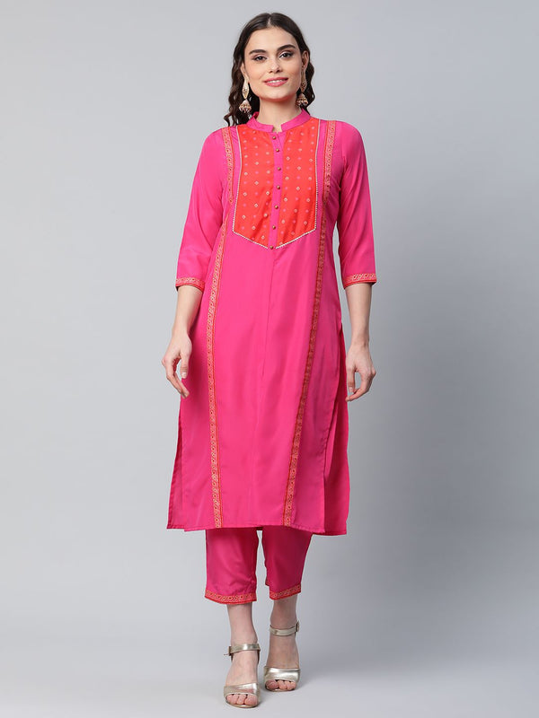 Pink Crepe Printed Kurta Pant Set