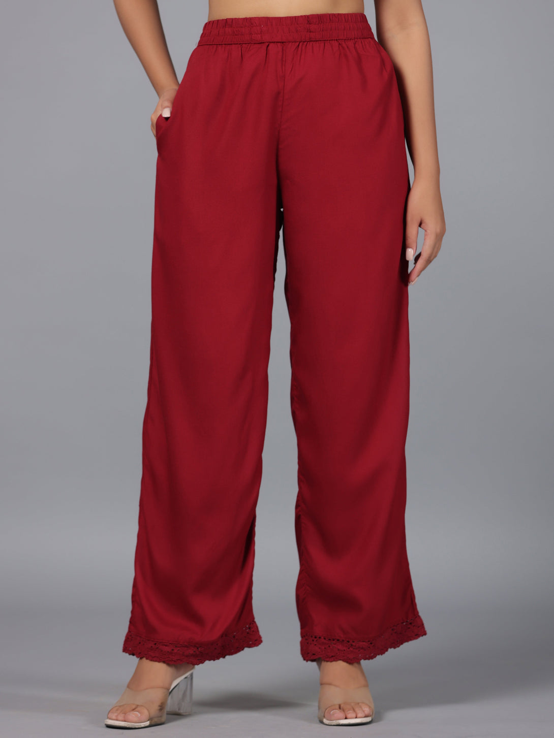 Women's Maroon Rayon Palazzo - Juniper