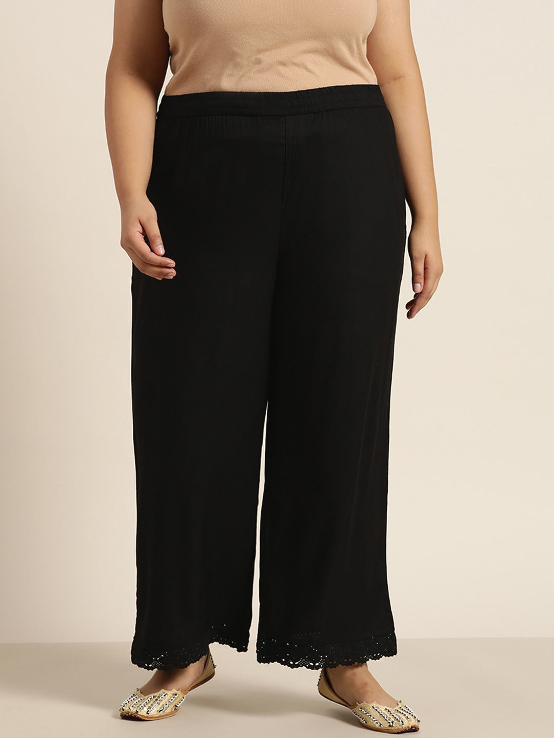 Women's Black Rayon Solid Wide Leg Palazzo - Juniper