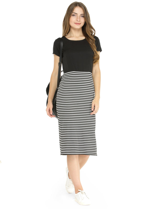 Women's Striped Midi Dress - Pannkh