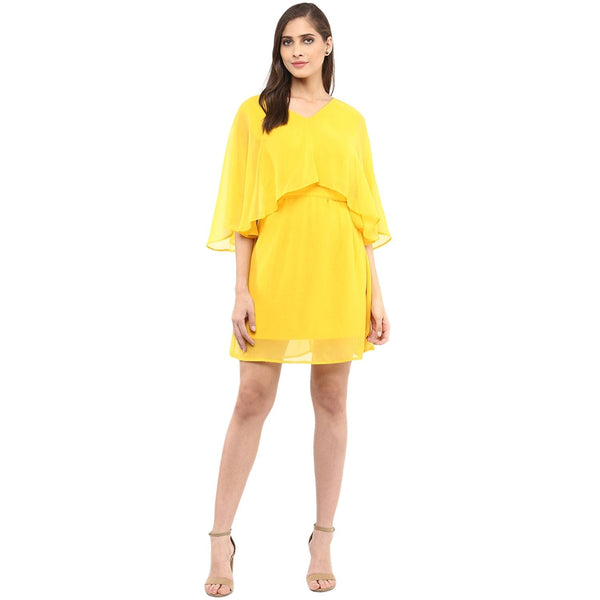 Women's Solid Cape Design Dress - Pannkh