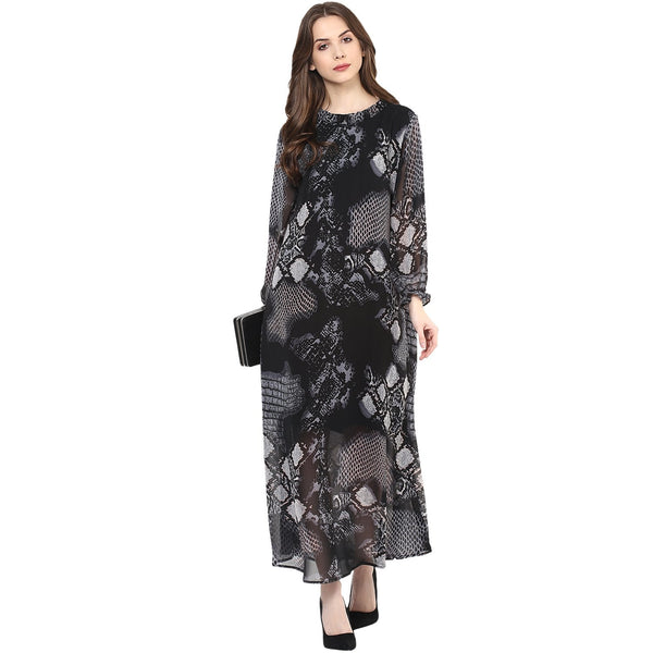 Women's Snake Print Loose Maxi Dress - Pannkh