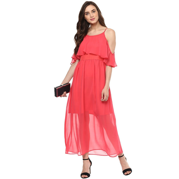 Women's Cold-Shoulder Maxi Dress - Pannkh