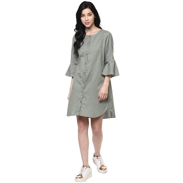 Women's Bell Sleeves Shirt Dress - Pannkh