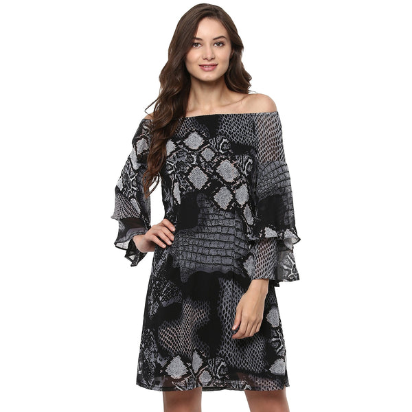 Women's Off-Shoulder Snake Printed Dress - Pannkh