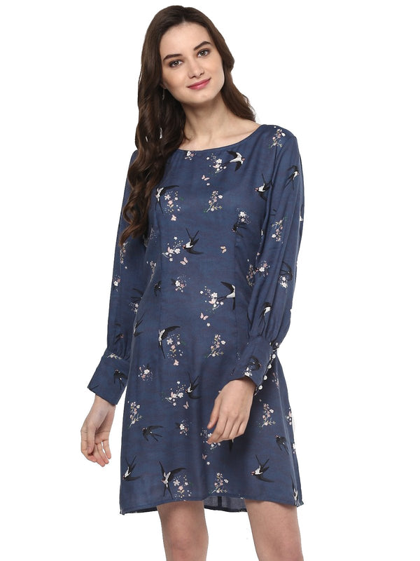 Women's Bird Print Floral Dress - Pannkh