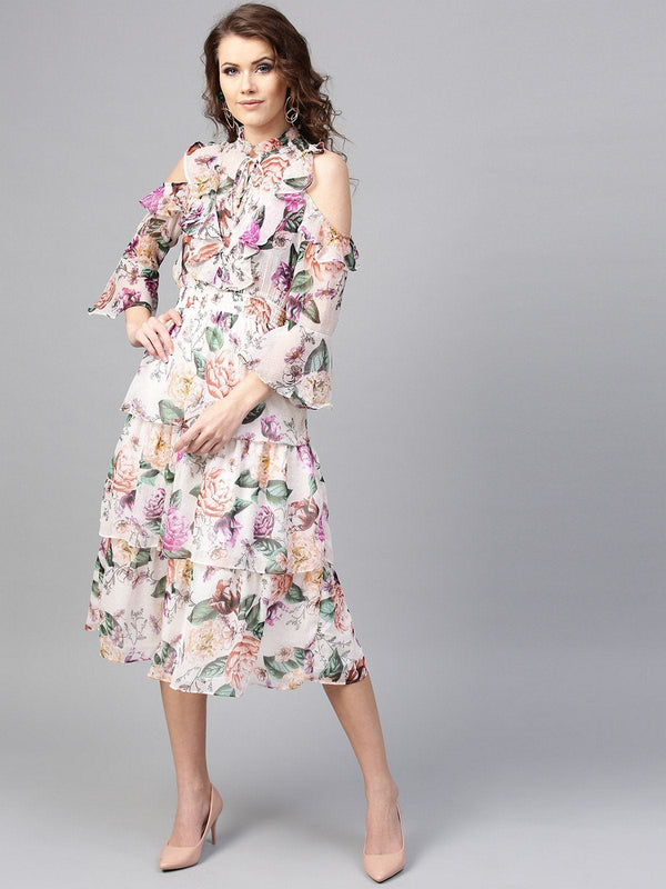 Women's Floral Printed Chiffon Dress - Pannkh