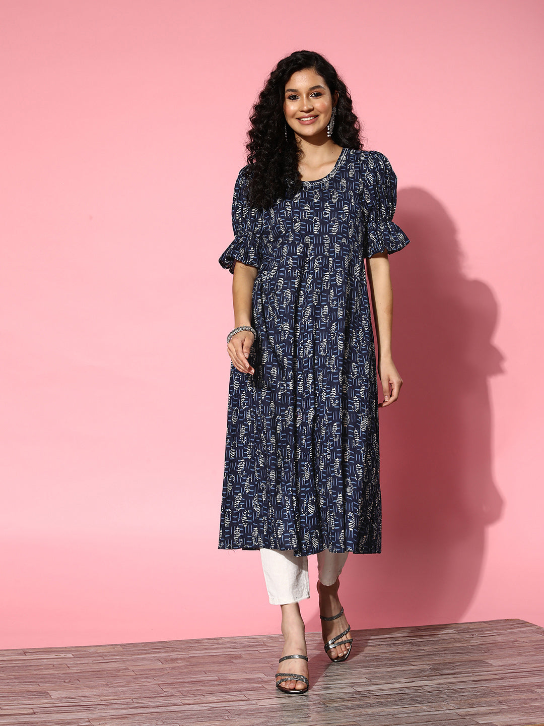 Women's Blue Ethnic Motifs Anarkali Kurta - Yufta