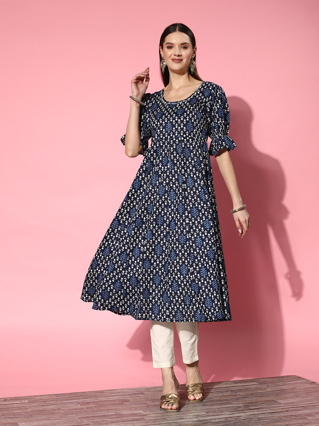 Women's Blue Ethnic Motifs Anarkali Kurta - Yufta