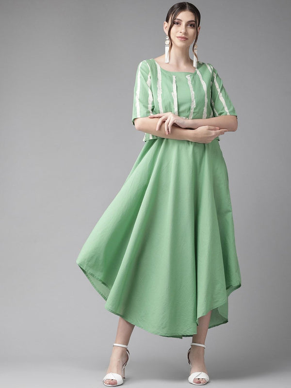 Women's  Green Solid A-Line Dress with Jacket - AKS