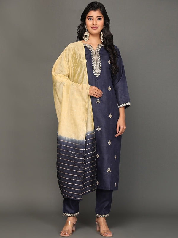 Women's Ethnic Motifs Zari Embroidered Sequinned Kurta With Trousers & Dupatta - Noz2Toz