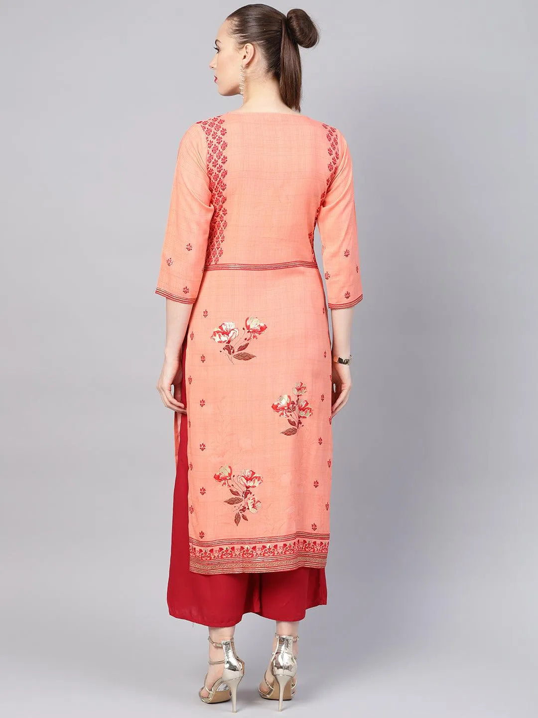 Peach Printed Rayon Kurta - Jashvi