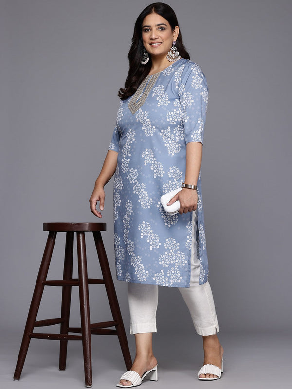 Plus Size Floral Printed Sequinned Crepe Kurta