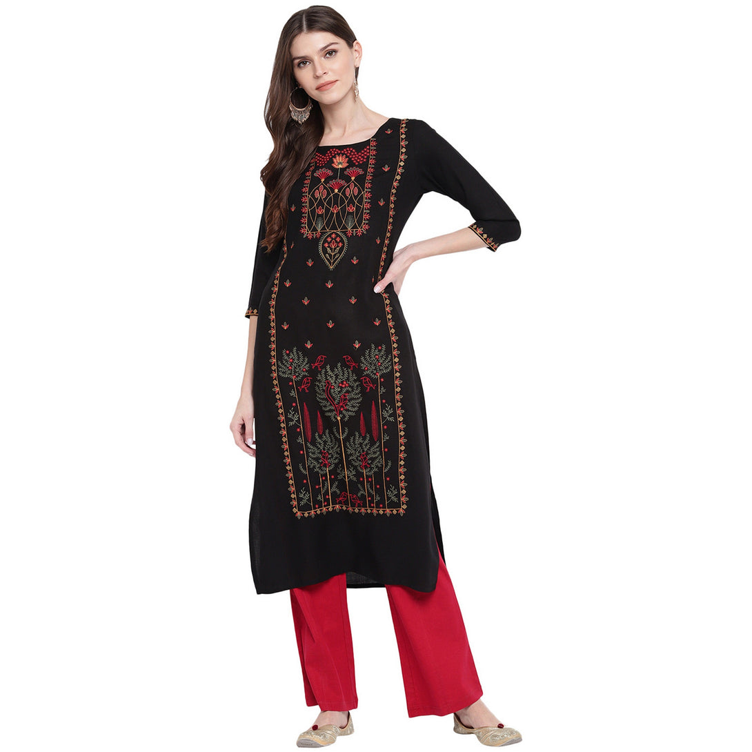 Women's Black Embroidered Kurti By Vbuyz- (1Pc Set)