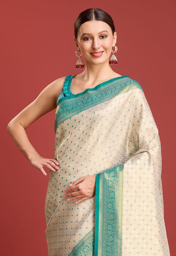 Women's Turquoise Colour Woven Designer Kanjivaram Silk Sarees - Monjolika