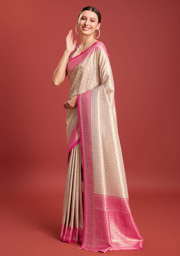 Women's Pink Colour Woven Designer Kanjivaram Silk Sarees - Monjolika