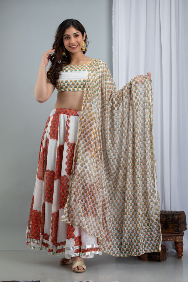 Women's Umrao Linen Skirt And Kota Doria Dupatta Set - Saras The Label