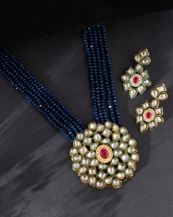 Women's Shine Beads Ethnic Kundan Polki Necklace With Earring Set - Avisha