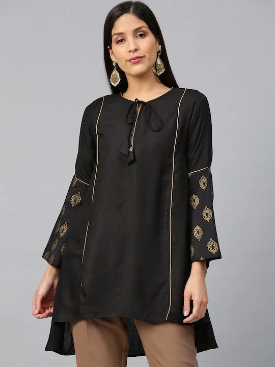 Jashvi Black Self-Design A-Line High-Low Tunic