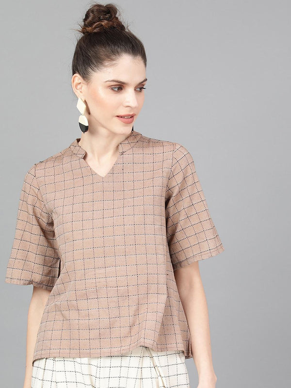 Women's  Brown & Black Checked Top - AKS