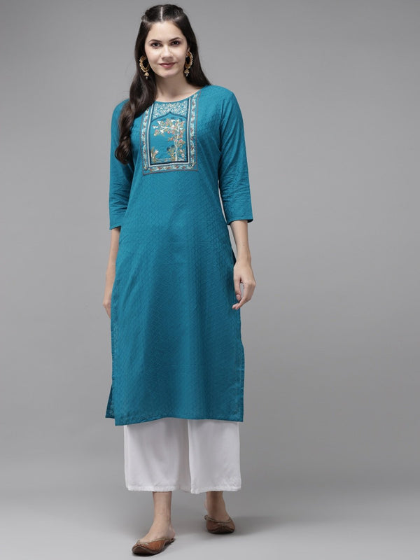 Women's Blue Yoke Design Kurta - Yufta