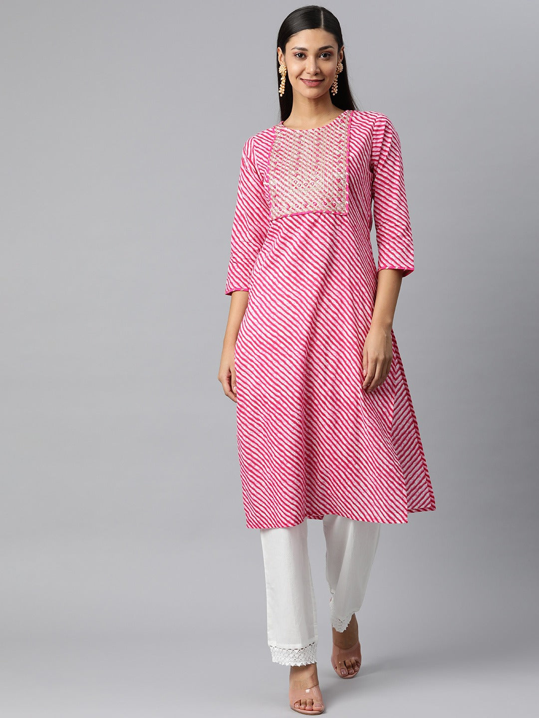 Women's Floral Embroidered Pure Cotton Kurta With Trousers  With Dupatta - Hatheli