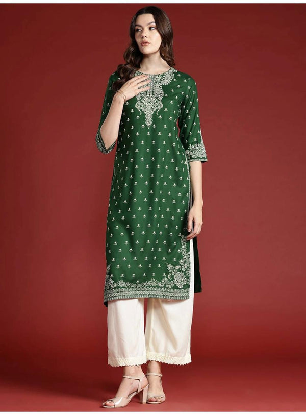 Women's Embellished Daily Wear Cotton Blend Kurta - Cheera