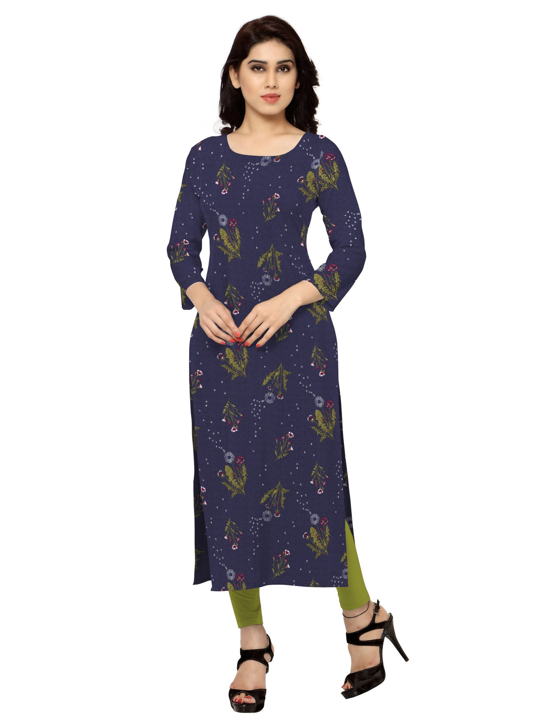 Women's Blue Color Crepe Digital Print Kurta - Ziyaa