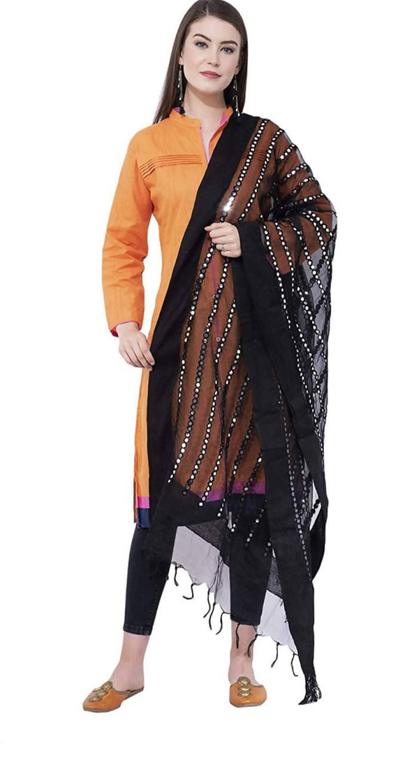 Women's Orgenza Mirror Stipe Black Dupatta & Chunni Mfd0021 - Moeza