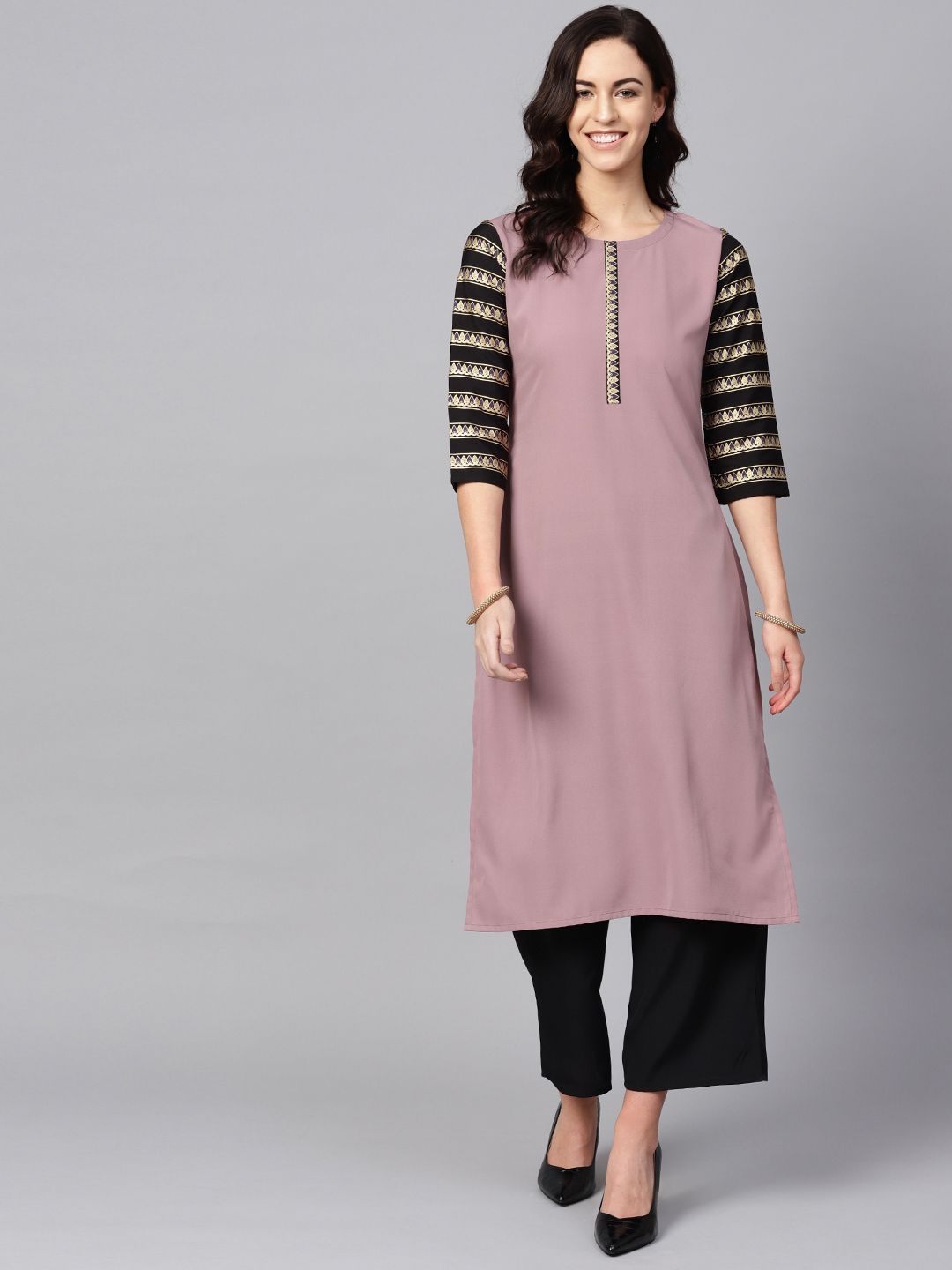 Women's Purple Color Solid Straight Crepe Kurta - Ziyaa