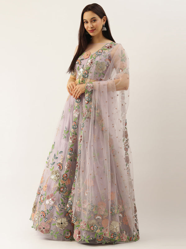 Women's Lavender Embroidered Sequince Lehenga & Blouse With Dupatta - Royal Dwells