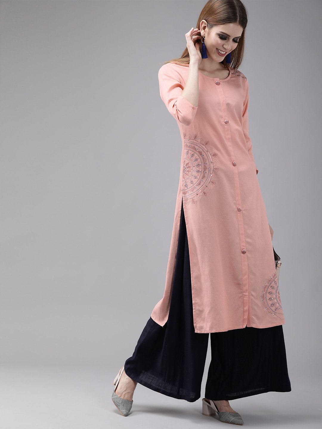 Women's Pink Straight Kurta - Yufta