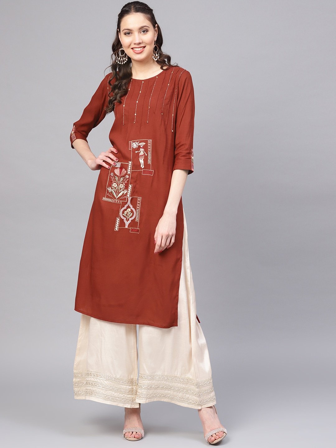 Women's Rust Brown Straight Kurta - Yufta