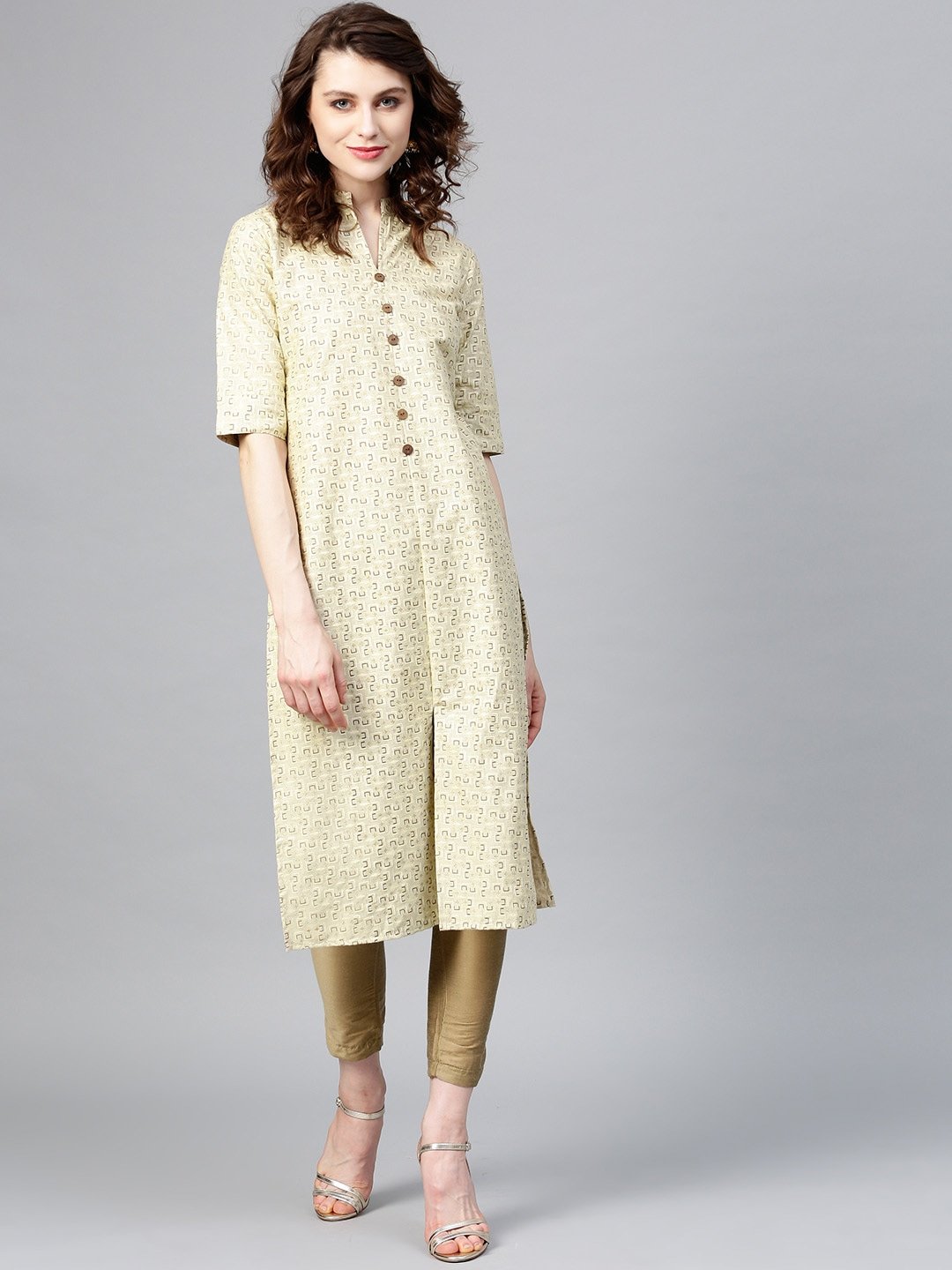 Women's Beige Straight Kurta - Yufta