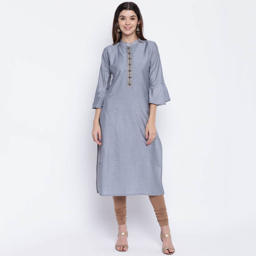 Women's Grey Chanderi Kurta By Vbuyz (1Pc)