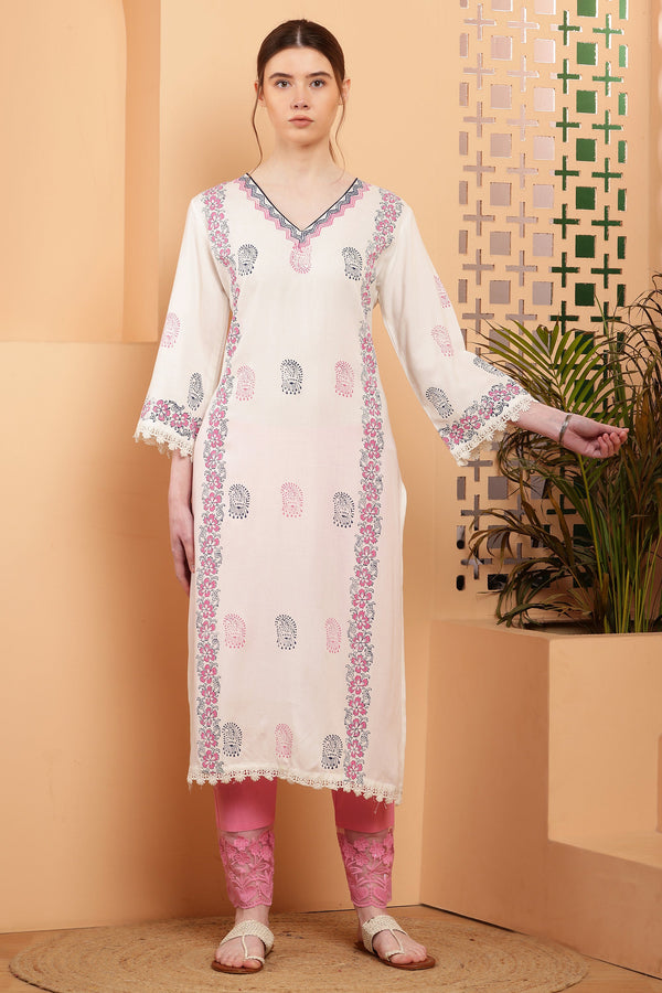 Women's Embellished Daily Wear Cotton Blend Kurta - Cheera