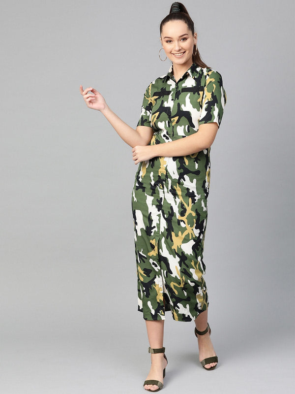 Women's Military Shirt Maxi Dress - Pannkh