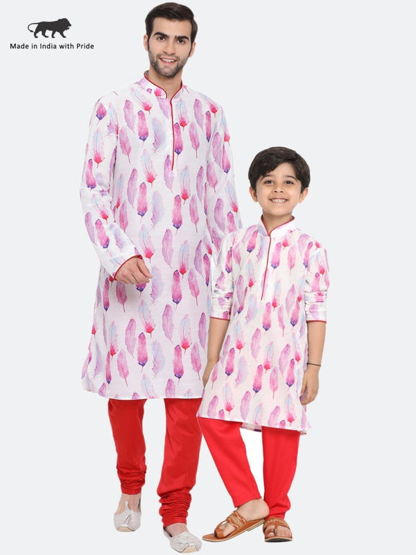 Jashvi Cotton Blend Multicolor-Base-White Baap Beta Kurta Pyjama Set