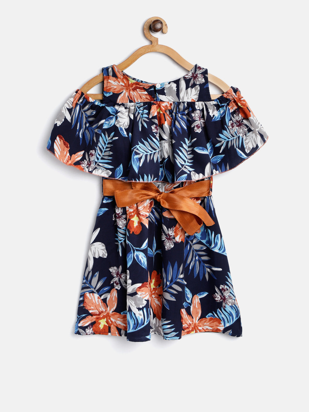 Gilr's Floral Cold Shoulder Dress With Belt - StyleStone Kid