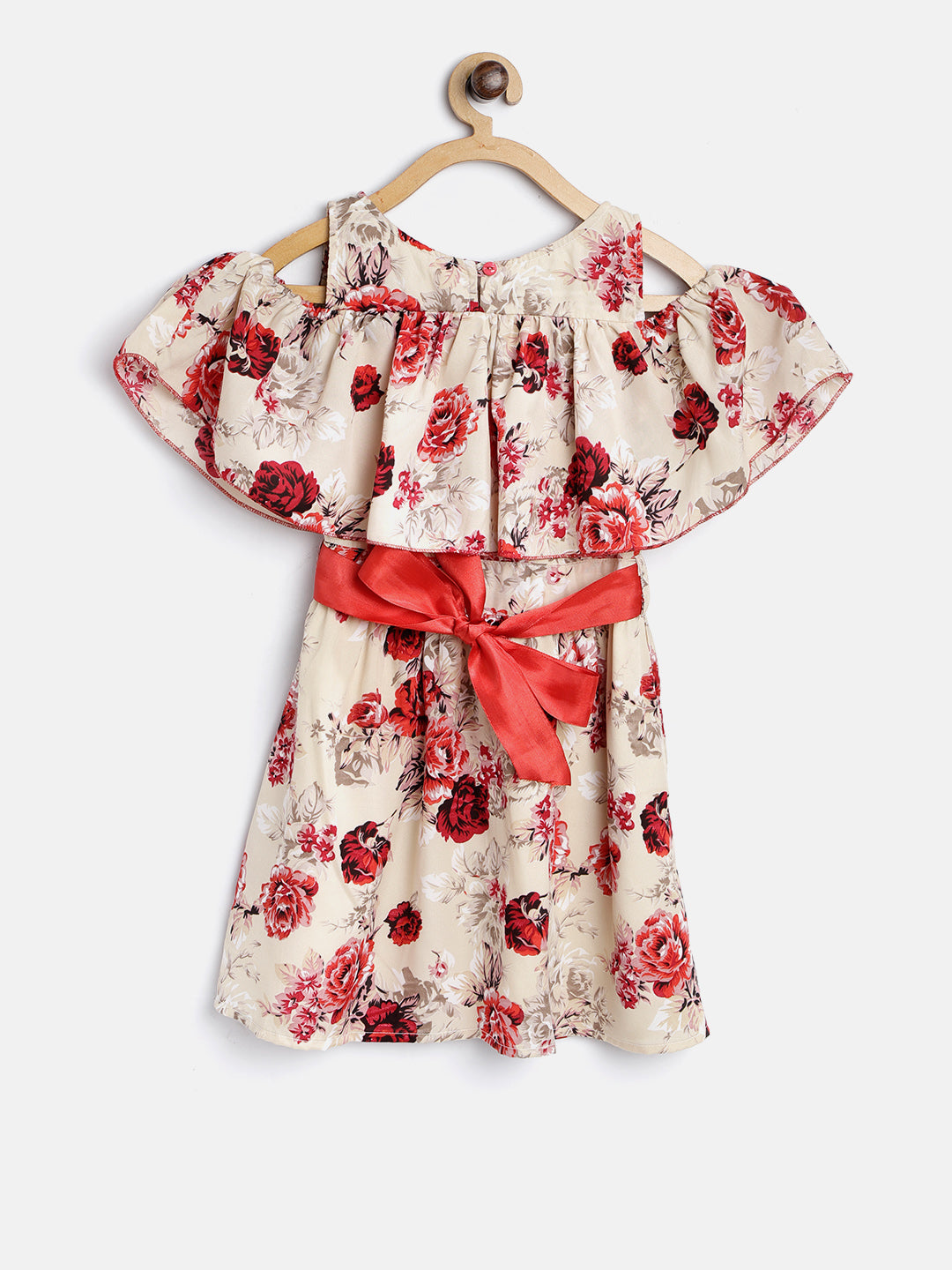 Gilr's Cold Shoulder Floral Printed Dress With Belt - StyleStone Kid