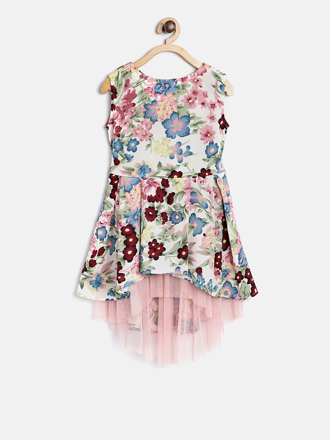 Gilr's Floral Printed Hi Lo Dress With Pink Net Inset - StyleStone Kid