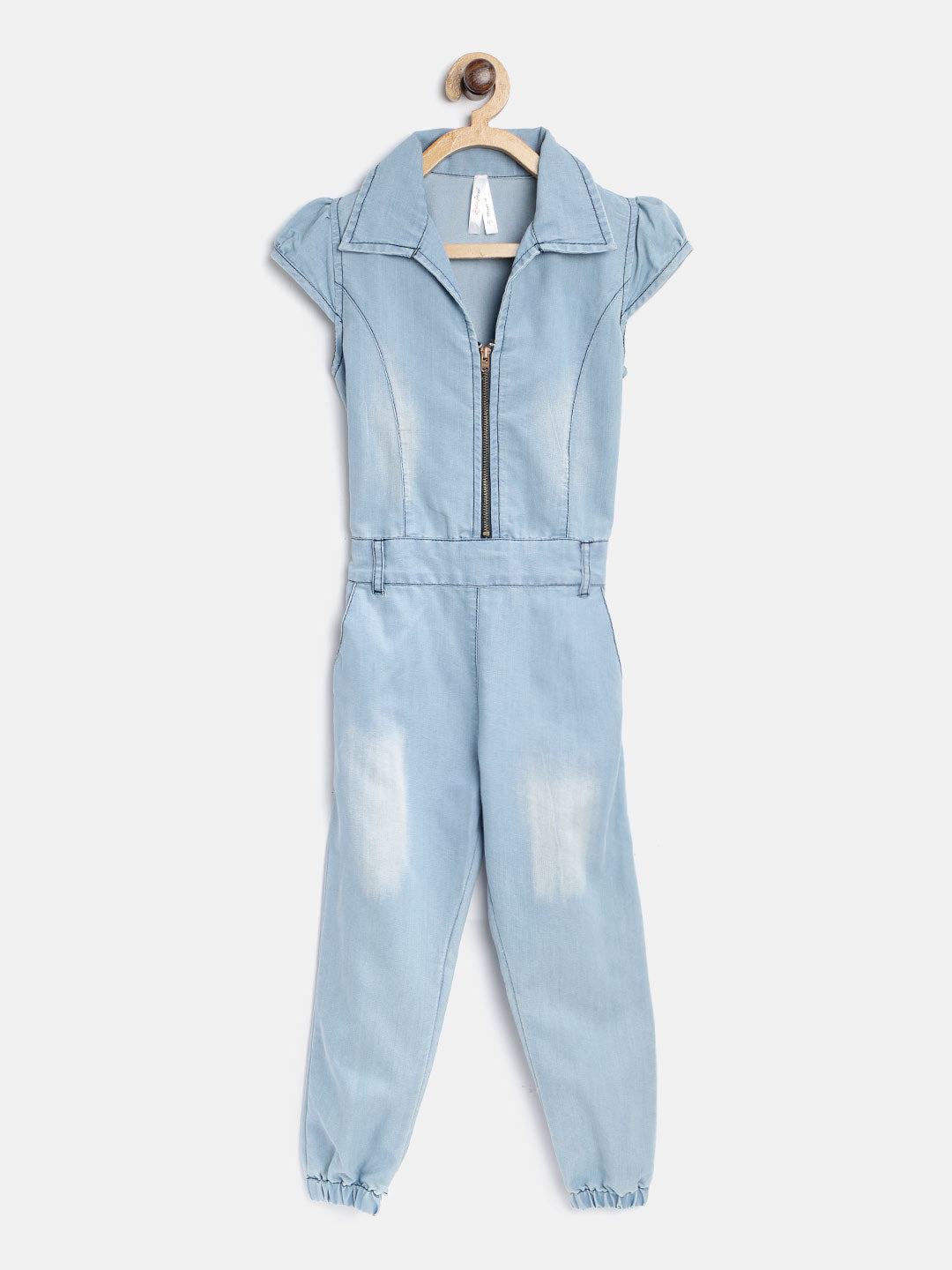 Gilr's Denim Ice Blue Wash Jumpsuit - StyleStone Kid