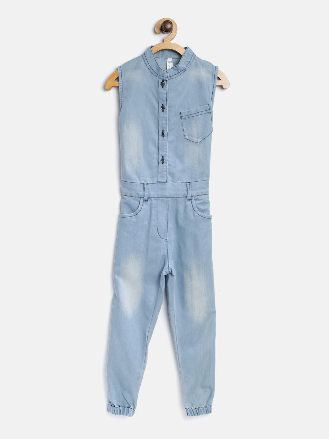 Gilr's Denim Ice Blue Wash Jumpsuit - StyleStone Kid