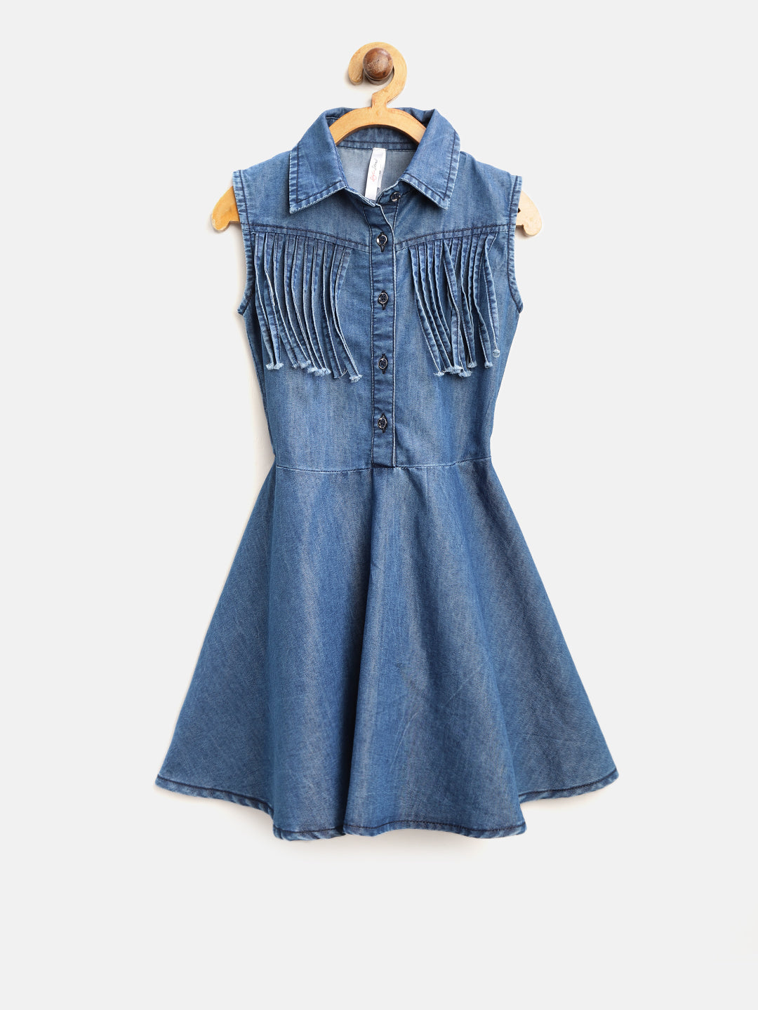 Gilr's Denim Fringe Dress With Front Button - StyleStone Kid