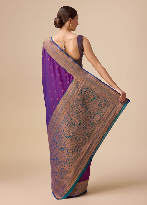 Women's Buy Online Dark Purple Colour Woven Banarasi Silk Saree - Monjolika