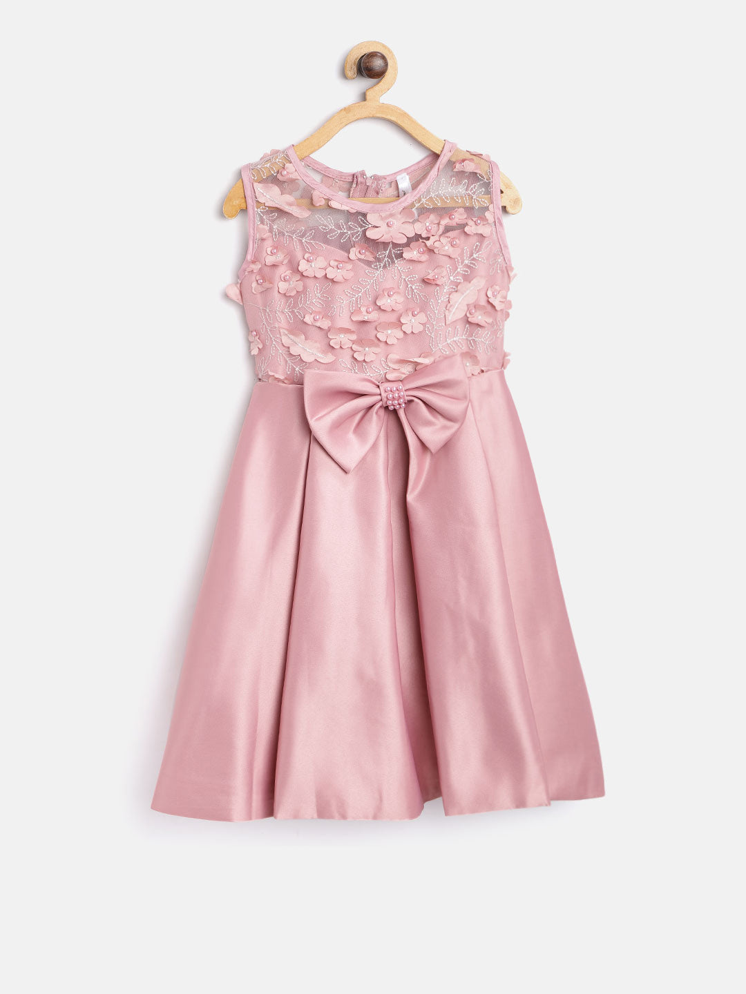 Gilr's Berry Pink Pearls And Embroidered Party Dress - StyleStone Kid