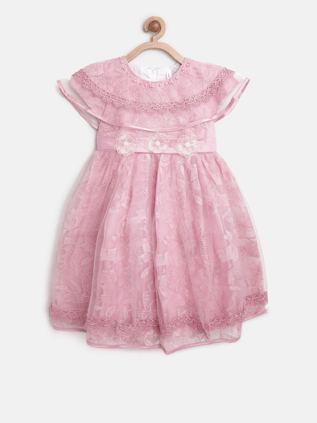 Gilr's Berry Pink Embroidered And Embellished Floral Party Dress - StyleStone Kid