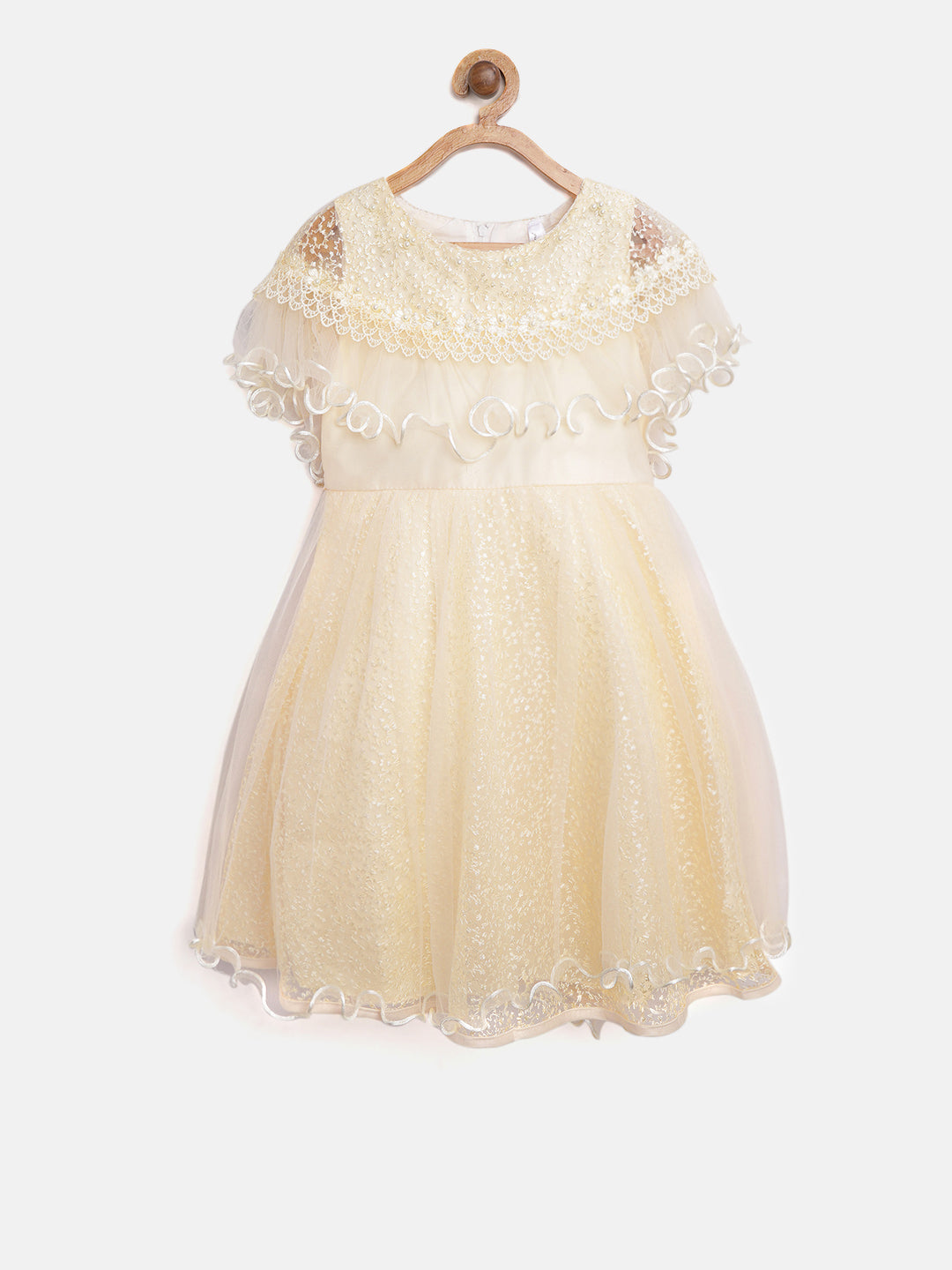 Gilr's Cream Embroidered And Embellished Party Dress - StyleStone Kid